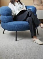 ⁦كرسي من البوكليه والخشب السويدي  60x70x55 سم - أزرق⁩ - الصورة ⁦2⁩