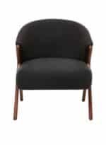 ⁦كرسي من البوكليه وأرجل خشب سويدي بني غامق 60x70x60 سم - أسود⁩ - الصورة ⁦3⁩