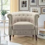 كرسي جانبي| من الكتان والخشب السويدي  - بيج فاتح - 85x65x65 سم