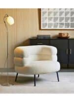 ⁦كرسي من البوكليه والخشب السويدي  60x70x55 سم - أبيض⁩ - الصورة ⁦2⁩