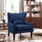 كرسي جانبي| من الكتان والخشب السويدي  - أزرق - 83x73x86 سم