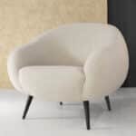 كرسي جانبي من البوكليه والخشب السويدي - بيج فاتح