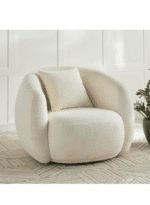 كرسي من البوكليه وأرجل خشب سويدي - بيج