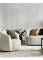 ⁦كرسي من البوكليه وأرجل خشب سويدي - بيج⁩ - الصورة ⁦7⁩