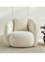 ⁦كرسي من البوكليه وأرجل خشب سويدي - بيج⁩ - الصورة ⁦4⁩